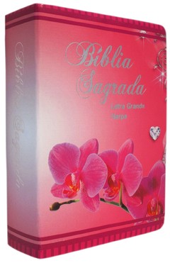 Bíblia média letra grande com harpa - capa luxo floral orquidea