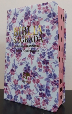 Bíblia sagrada com ajudas adicionais letra hipergigante - capa luxo floral roxa