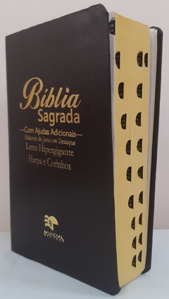Bíblia sagrada com ajudas adicionais e harpa letra hipergigante - capa luxo café