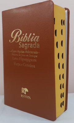 Bíblia letra hipergigante com harpa - capa luxo caramelo