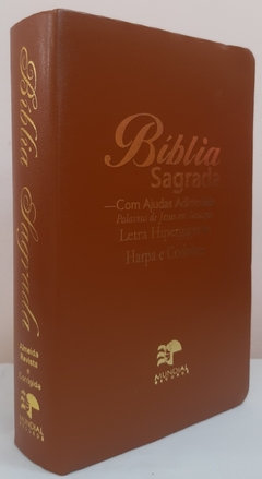 Bíblia sagrada com ajudas adicionais e harpa letra hipergigante capa luxo caramelo - comprar online