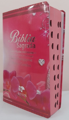 Bíblia letra hipergigante com harpa - capa luxo floral orquidea