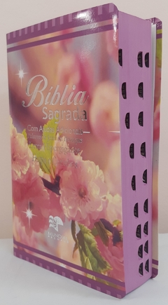 Bíblia letra hipergigante com harpa - capa luxo floral primavera