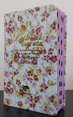 Bíblia letra hipergigante com harpa - capa luxo floral rosa - comprar online
