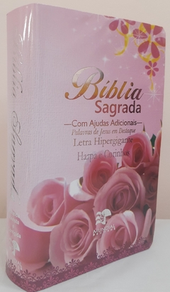 Bíblia sagrada com ajudas adicionais e harpa letra hipergigante capa luxo floral rosas - comprar online