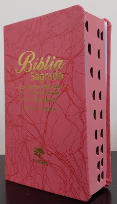Bíblia letra hipergigante com harpa - capa luxo pink raiz