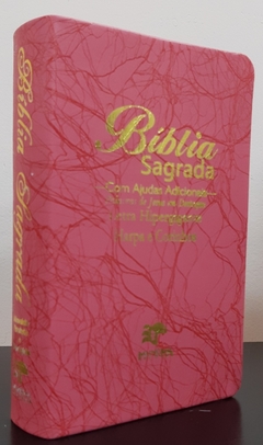 Bíblia sagrada com ajudas adicionais e harpa letra hipergigante capa luxo pink raiz - comprar online