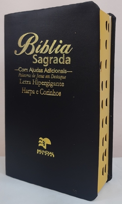 Bíblia sagrada com ajudas adicionais e harpa letra hipergigante capa luxo preta