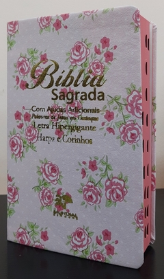 Bíblia sagrada com ajudas adicionais e harpa letra hipergigante capa luxo romantic rosa