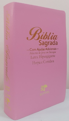 Bíblia sagrada com ajudas adicionais e harpa letra hipergigante capa luxo rosa lisa - comprar online