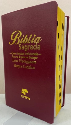 Bíblia sagrada com ajudas adicionais e harpa letra hipergigante capa luxo vinho