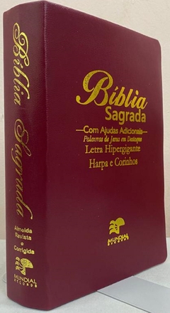 Bíblia sagrada com ajudas adicionais e harpa letra hipergigante capa luxo vinho - comprar online