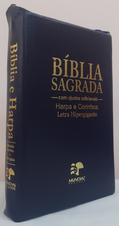 Bíblia letra hipergigante com harpa - capa com zíper azul marinho - comprar online