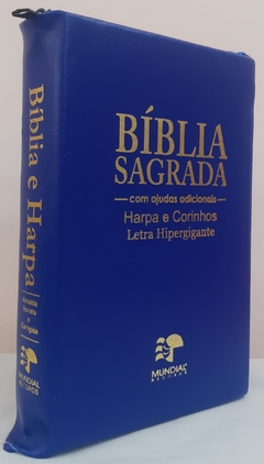 Bíblia letra hipergigante com harpa - capa com zíper azul royal - comprar online