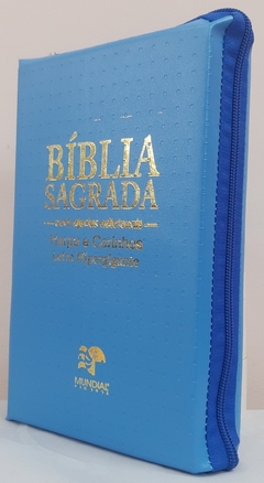 Bíblia letra hipergigante com harpa – capa com zíper azul serenity