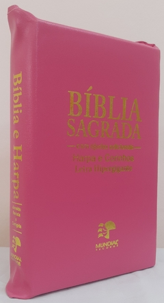 Bíblia letra hipergigante com harpa – capa com zíper pink lisa - comprar online