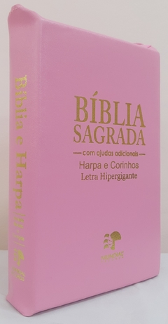 Bíblia sagrada com ajudas adicionais e harpa letra hipergigante - capa com zíper rosa lisa - comprar online