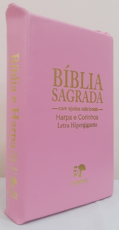 Bíblia sagrada letra hipergigante com harpa – capa com zíper rosa lisa - comprar online