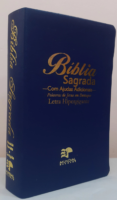 Bíblia sagrada com ajudas adicionais letra hipergigante - capa luxo azul escuro na internet