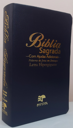 Bíblia sagrada com ajudas adicionais letra hipergigante - capa luxo azul marinho na internet