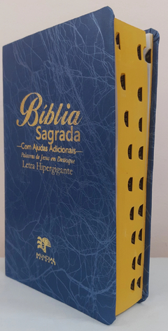 Bíblia sagrada com ajudas adicionais letra hipergigante - capa luxo indigo raiz