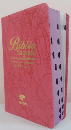 Bíblia sagrada com ajudas adicionais letra hipergigante - capa luxo pink raiz