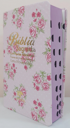 Bíblia sagrada com ajudas adicionais letra hipergigante - capa luxo romantic rosa