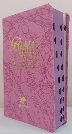 Bíblia sagrada com ajudas adicionais letra hipergigante - capa luxo rosa raiz