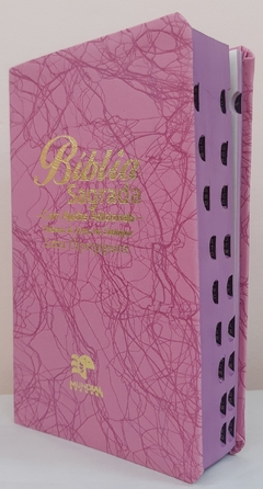 Bíblia sagrada letra hipergigante - capa luxo rosa raiz