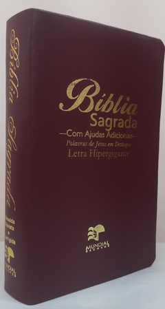 Bíblia sagrada com ajudas adicionais letra hipergigante - capa luxo vinho na internet