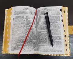 Bíblia Letra Hipergigante Com Harpa E Pedraria Dourado E Azul - Mundial Records Editora