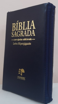 Bíblia letra hipergigante - capa com zíper azul marinho