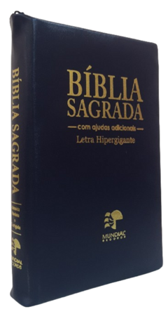 Bíblia letra hipergigante - capa com zíper azul marinho - comprar online