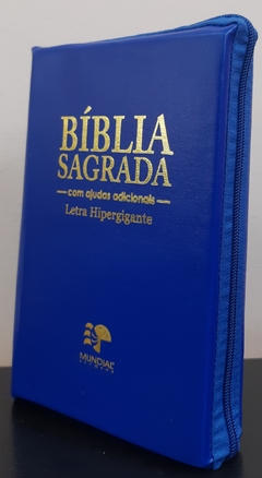 Bíblia letra hipergigante - capa com zíper azul royal