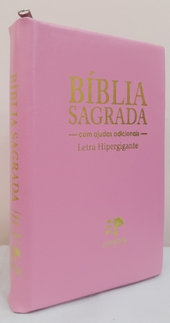 Bíblia sagrada com ajudas adicionais letra hipergigante - capa com zíper rosa lisa - comprar online