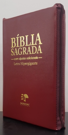 Bíblia sagrada com ajudas adicionais letra hipergigante - capa com zíper vinho