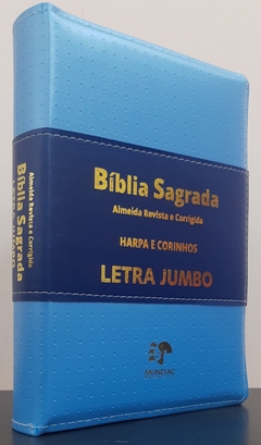 Bíblia com harpa letra jumbo - capa ziper azul claro com azul na internet