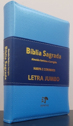 Bíblia letra Jumbo com Harpa - capa ziper azul claro com azul - comprar online
