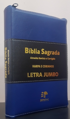 Bíblia letra jumbo com harpa - capa ziper azul com preto na internet