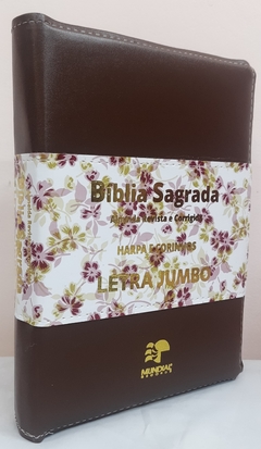 Bíblia letra jumbo com harpa - capa com ziper marrom e floral rosa - comprar online