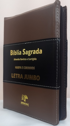 Bíblia letra jumbo com harpa - capa com ziper marrom e preta