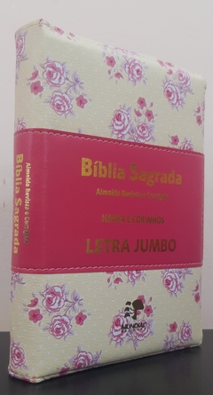 Bíblia letra jumbo com harpa - capa ziper romantic bege com pink na internet