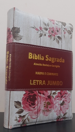 Bíblia letra jumbo com harpa - capa ziper romantic vermelha com vinho na internet