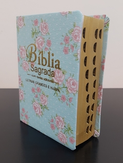 Bíblia média com harpa - capa luxo floral verde