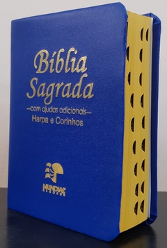 Bíblia sagrada com ajudas adicionais e harpa média - capa luxo azul royal