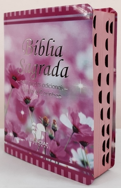 Bíblia sagrada com ajudas adicionais e harpa média capa luxo floral flor do campo
