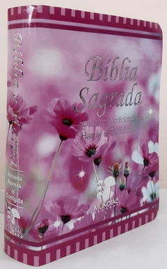 Bíblia sagrada com ajudas adicionais e harpa média capa luxo floral flor do campo - comprar online