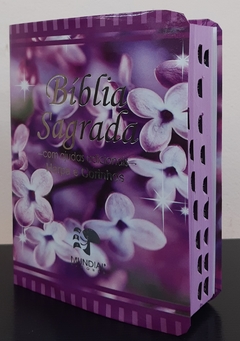 Bíblia sagrada com ajudas adicionais e harpa média - capa luxo floral dama da noite