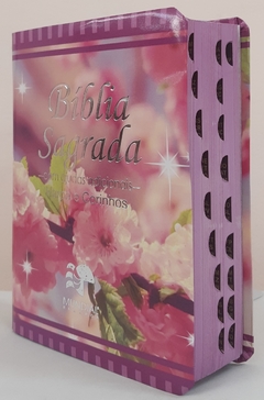 Bíblia sagrada com ajudas adicionais e harpa média capa luxo floral primavera