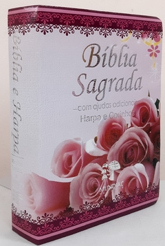 Bíblia sagrada com ajudas adicionais e harpa média capa luxo floral rosas - comprar online